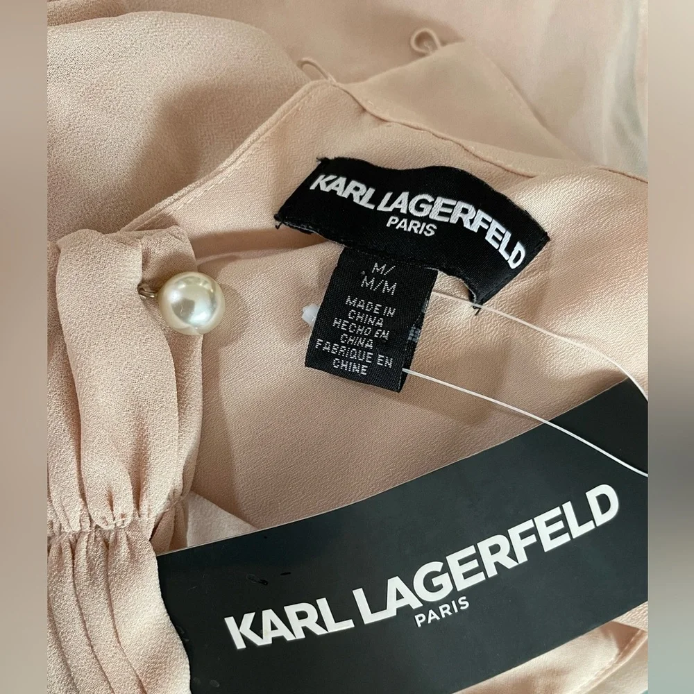 NWT Karl Lagerfeld Paris med. fancy top, sleeveless blouse pale pink faux pearl - Picture 4 of 7